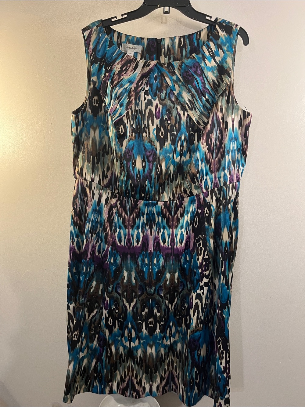 Dress Barn Blue Teal Purple Print Sleeveless Shift Dress